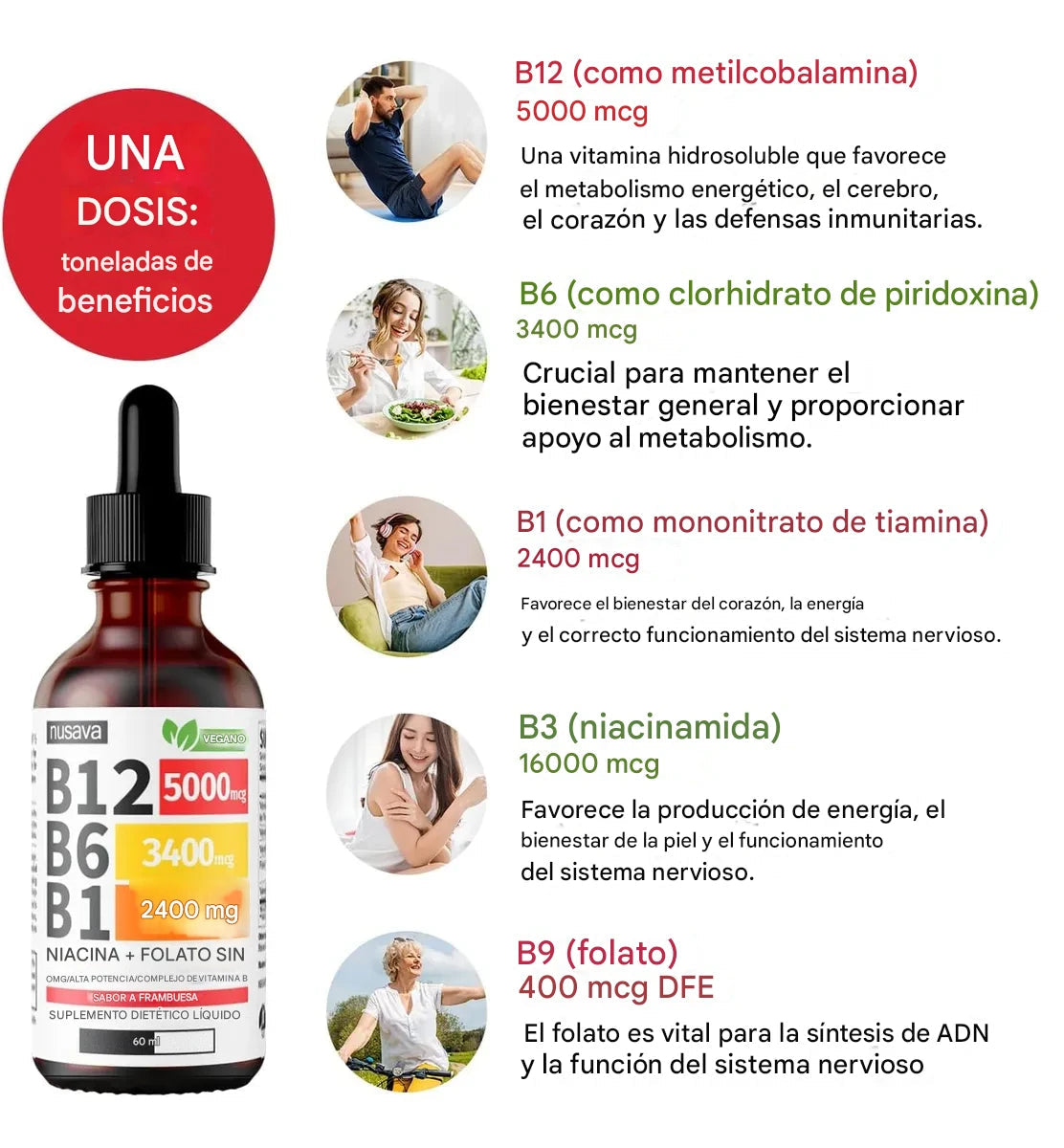 SUPLEMENTO LÍQUIDO DE VITAMINA B12 CON FRAMBUESA